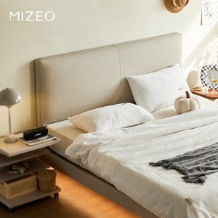 米卓 MIZEO 现代1.5次卧室真皮床双人皮床主卧大床靠包悬浮床1.8