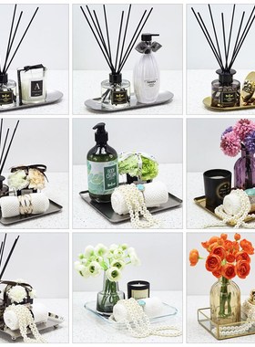 样板间卫生间摆件托盘香薰蜡烛套装组合浴室饰品样板房洗手台软装