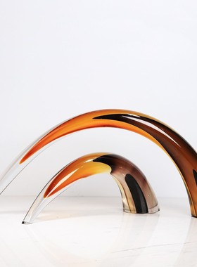 艺术品超厚混彩琉璃牛角摆件现代轻奢客厅样板间酒店桌面玄关装饰