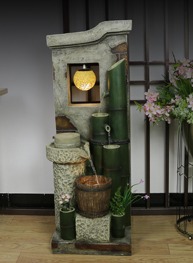 石磨风水轮室内假山流水喷泉招财景观阳台客厅会所中式装饰品摆件