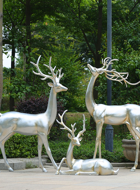 楼盘抽象仿铜几何鹿雕塑园林景观仿真梅花鹿长颈鹿玻璃钢卡通摆件