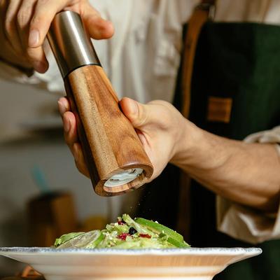 黑胡椒粒研磨器海盐花椒碎研磨瓶手动相思木质家用西餐调味佐料罐