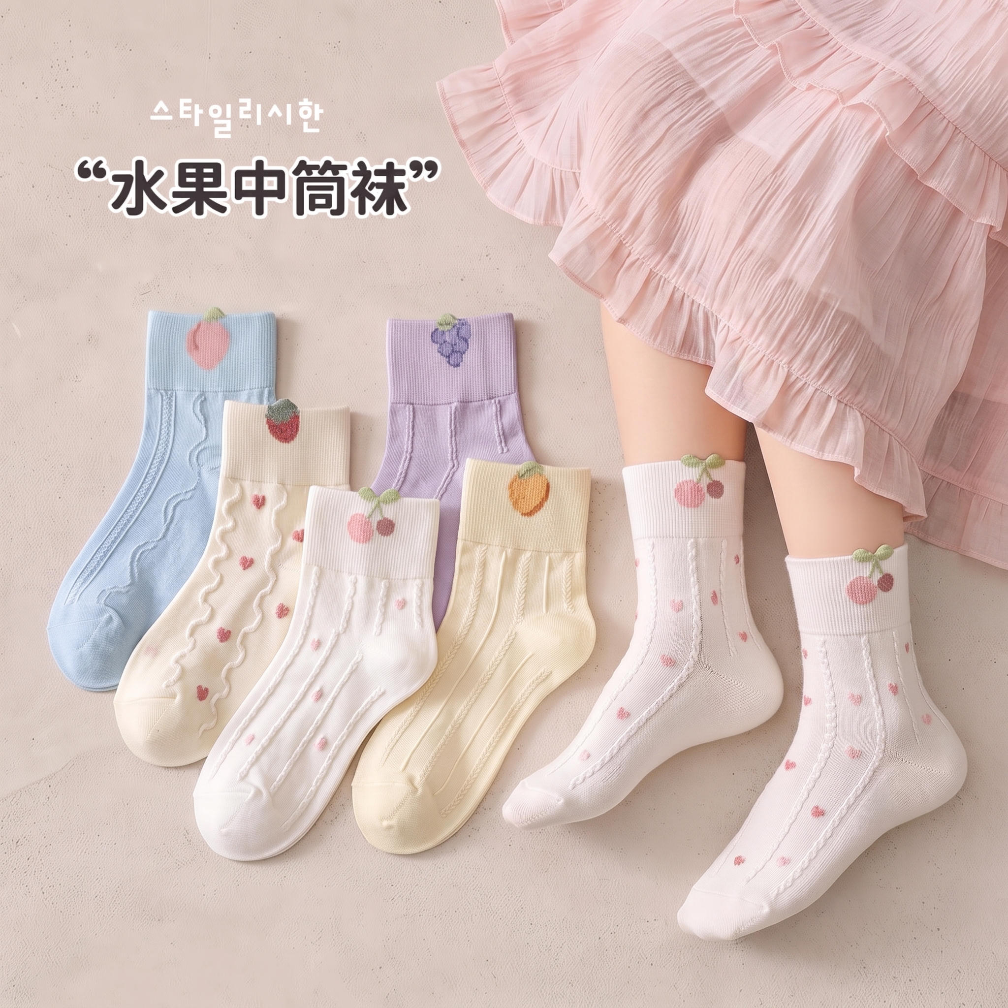 2026新款 儿童袜子秋季中筒袜女童可爱水果日系学生中筒韩版