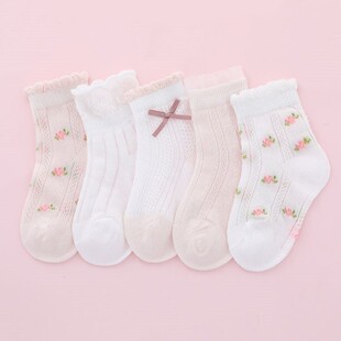 女童袜子夏季薄款网眼透气公主花边中筒袜儿童女孩可爱日系宝宝袜