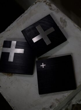 黑室原创手工黑色实木杯垫隔热防烫桌面垫极简家居不锈钢十字