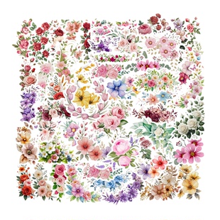 50张复古花朵鲜花ins风贴纸DIY衣柜浴室镜面装饰手机行李箱吉他背景墙电梯门电脑平板收纳箱甜系美丽花儿贴画