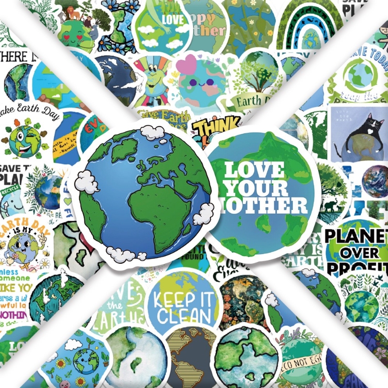 100张地球日装饰英文标识贴纸DIY涂鸦手账本保温杯旅行箱遥控器吉他头盔滑板书桌手机壳充电宝笔记本平板电脑