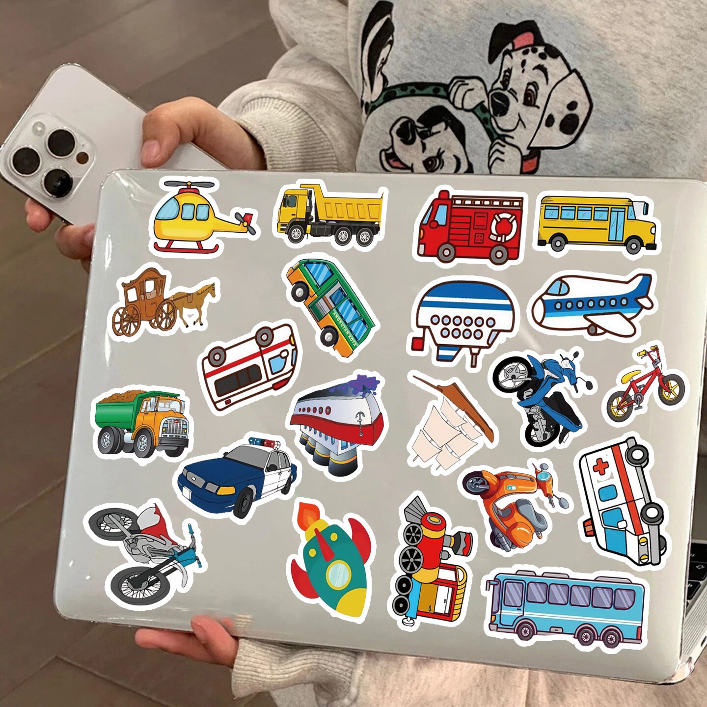 100图案卡通交通工具汽车飞机挖机可爱儿童幼儿园奖励笔记本防水装饰涂鸦diy水杯平板电脑手账本贴纸