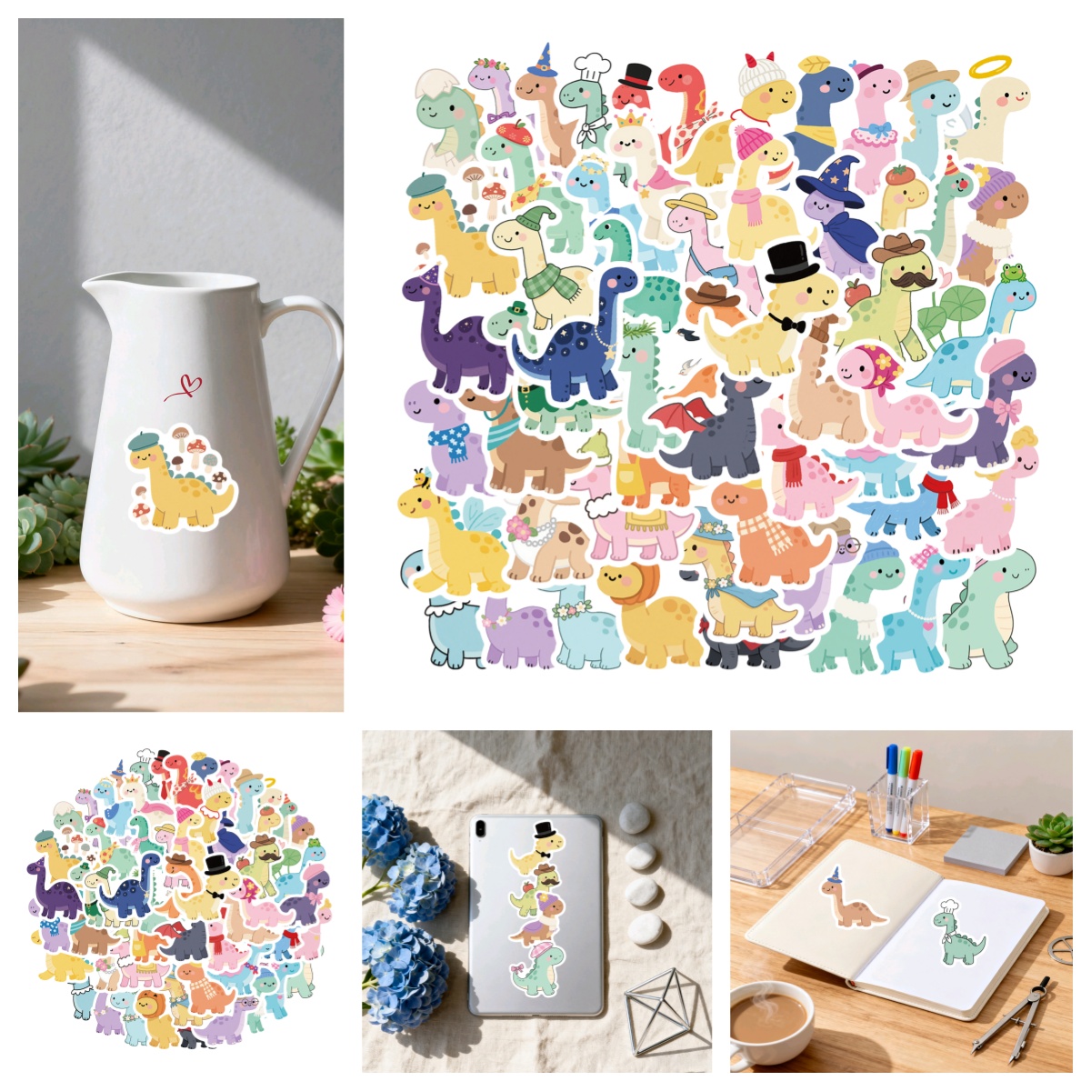 卡通可爱小清新帽子恐龙涂鸦贴纸