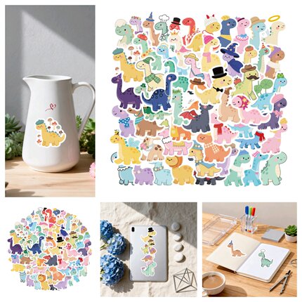 56张多款卡通可爱小清新帽子恐龙涂鸦贴装饰手机壳笔记本电脑手账本头盔相框画充电宝烤箱洗衣机DIY防水贴画