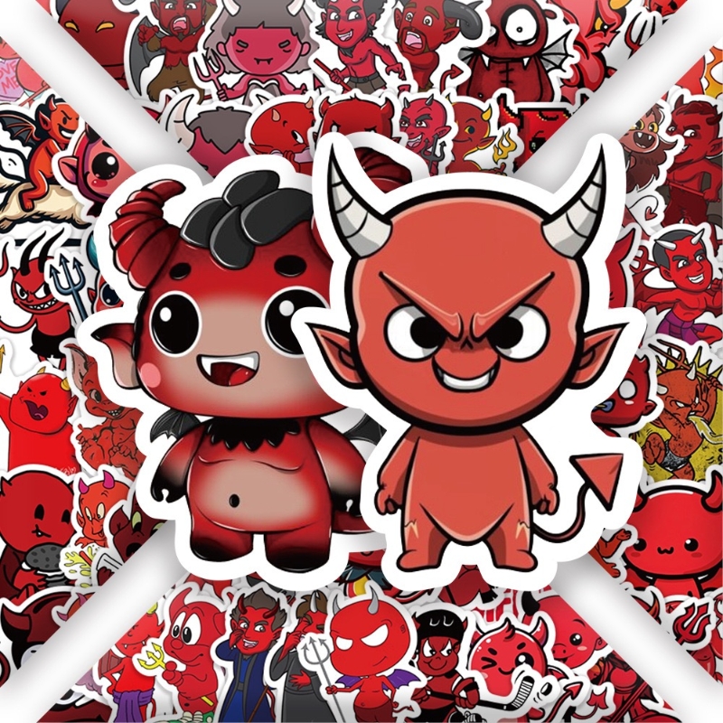 红色小恶魔搞怪动作包装饰贴纸
