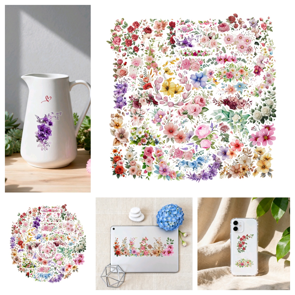 50张复古花朵鲜花ins风贴纸DIY衣柜浴室镜面装饰手机行李箱吉他背景墙电梯门电脑平板收纳箱甜系美丽花儿贴画图片