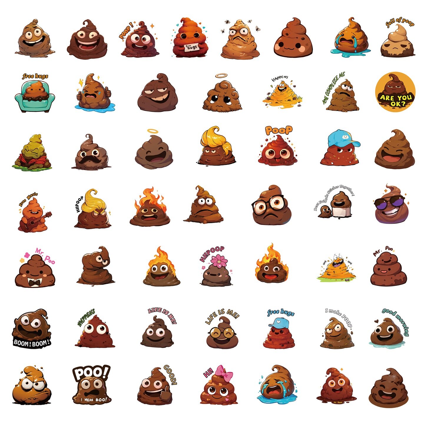 50张可爱卡通恶搞便便网红表情包贴纸diy个性趣味装饰贴画自粘不粘胶电动车音响手机相框手账头盔DIY防水贴纸