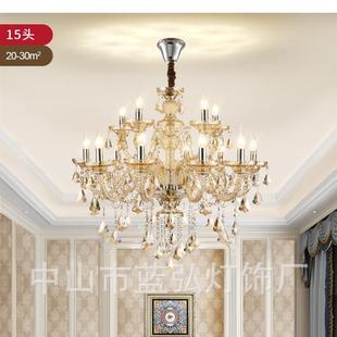 约餐205厅厅灯具欧式 客灯现代简大晶气别墅楼梯轻奢吊灯 水灯美式