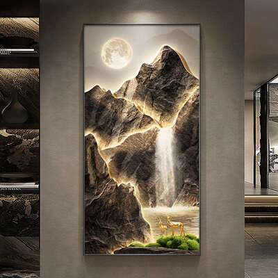 现代轻奢玄关装饰画高水档大过气山山水壁画高流新82010中式走廊