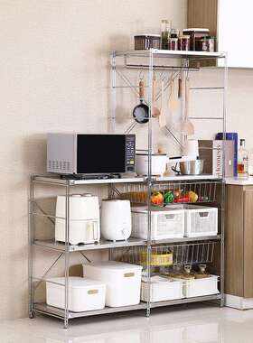 304不锈置钢物架多UU101660层纳落地书厨房微波炉储物架家用简约