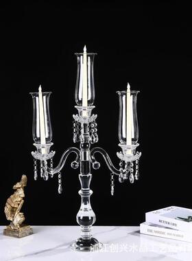 CXDT--02欧房式古五头水晶玻璃烛台样板软装饰品婚庆婚礼餐桌复烛
