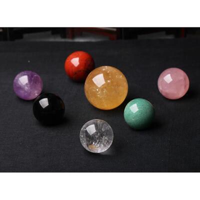 天然ZKF七球彩紫白黄摆绿红水晶七星阵粉件