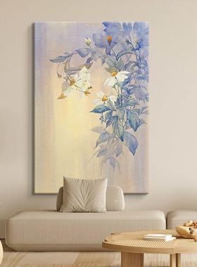 顺白玉兰纯手油画新中画式玄关装饰客DGI厅绘抽象花卉紫色丙烯工