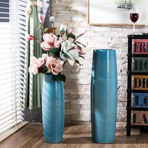 景德镇陶花瓷落地花瓶F956J8HT现代摆件客厅高大号干插花欧蓝式简