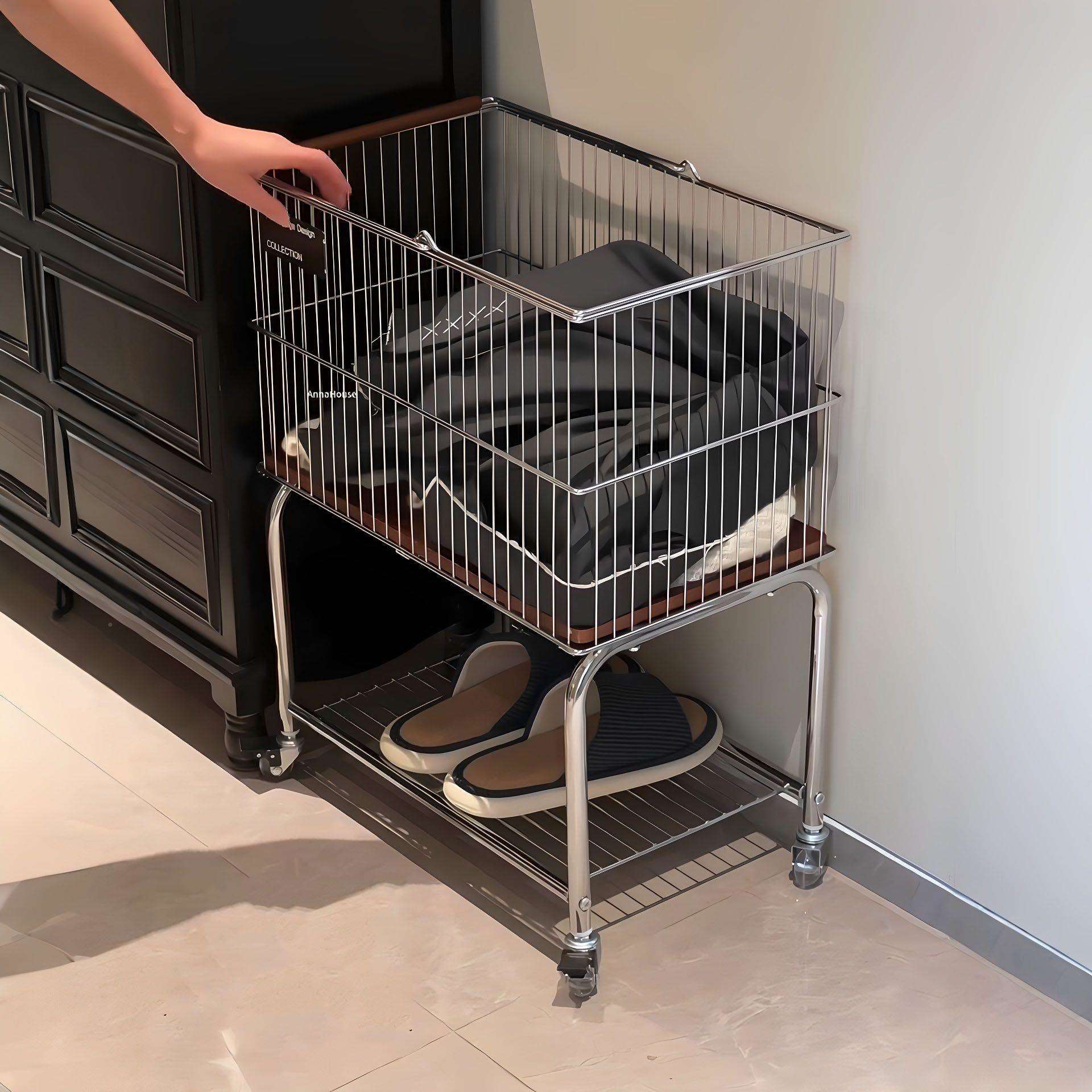 家用脏古衣篮浴室洗衣衣服收纳中移动双层推车PDD10036生置物架脏