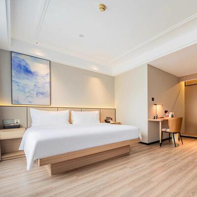 高密板贴木皮烤漆CSU床店酒宾馆家式具中实纤板床箱新中式家具