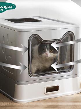 新所款折猫砂盆全封闭猫厕除臭防带出抽屉AL820156叠猫沙盆锈不钢