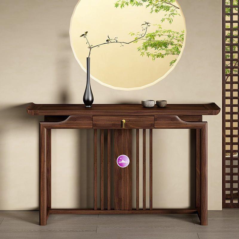 新中式玄关柜原木简约家用客厅摆件供桌全纯实木翘头香案入户门厅图片