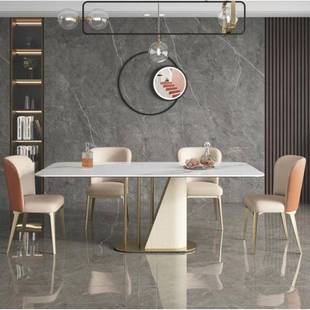 轻奢豪华亮光晶板矩形8052#彩石不锈钢钛灰贴皮框架寓公家岩居餐