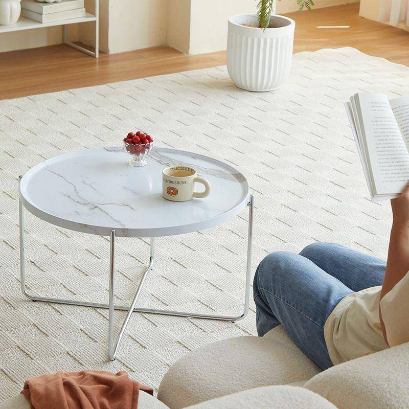 极简式客厅茶几小户型SXR意奢角几原木托盘桌双面轻可折叠圆桌形