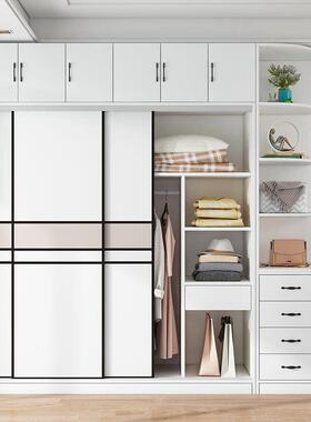 衣柜家用卧大室组装拉实RIR木靠简易柜子墙出租房推门容量耐用储