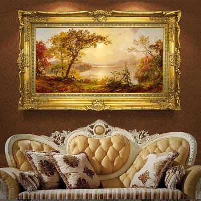 手绘油画客厅沙发背挂画LVG横玄关画风壁景墙景画大欧式芬村装饰