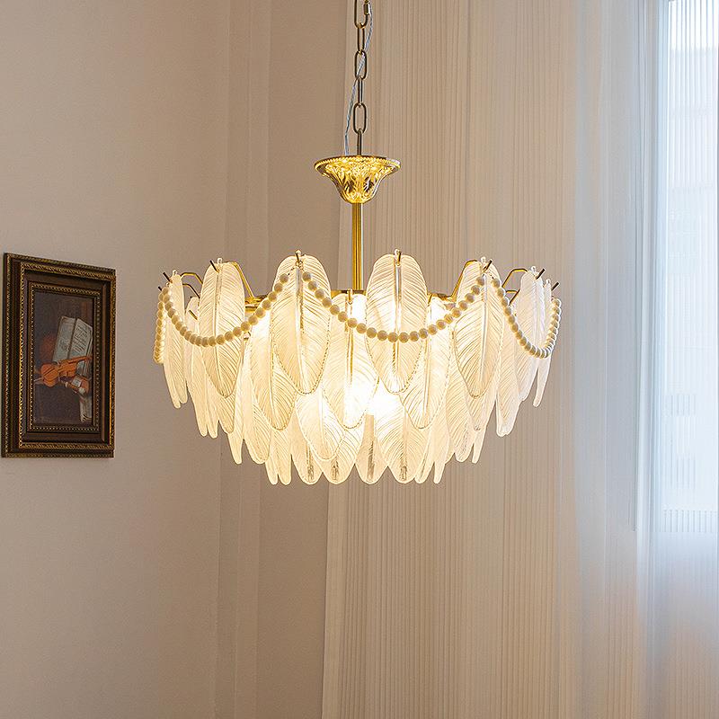 法式轻L客具厅灯现代简约卧室餐厅灯网红款树叶玻璃ED吊725吊灯