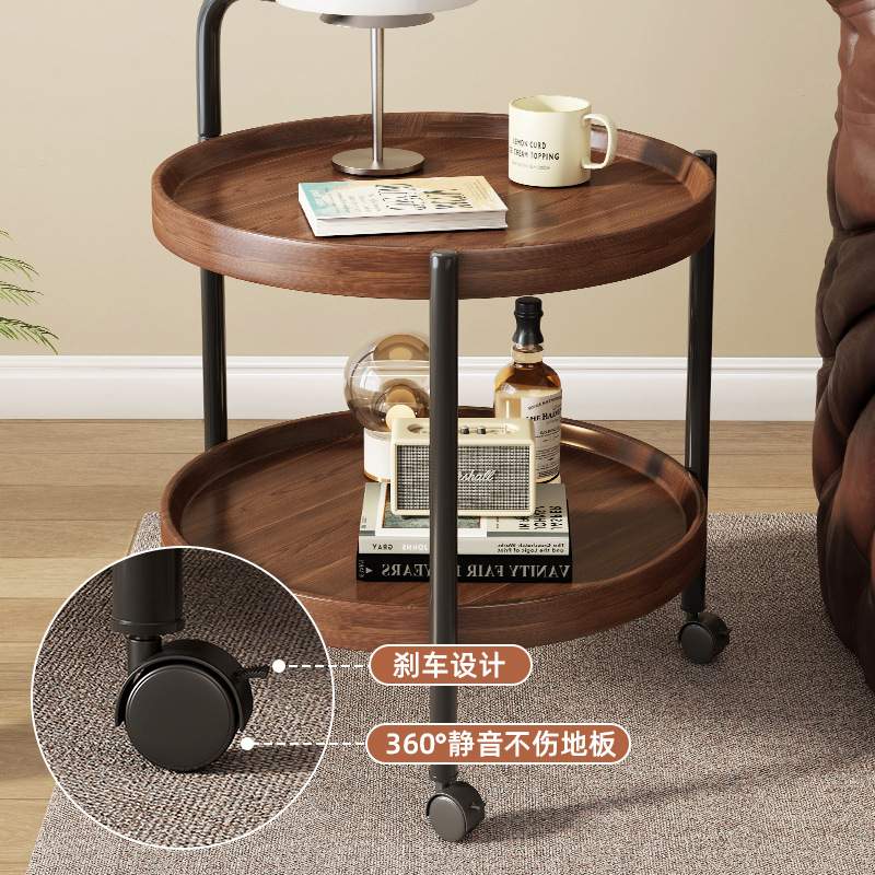 可移动茶几小推车中古风沙发边几客厅家用2025新款小户型小圆桌子