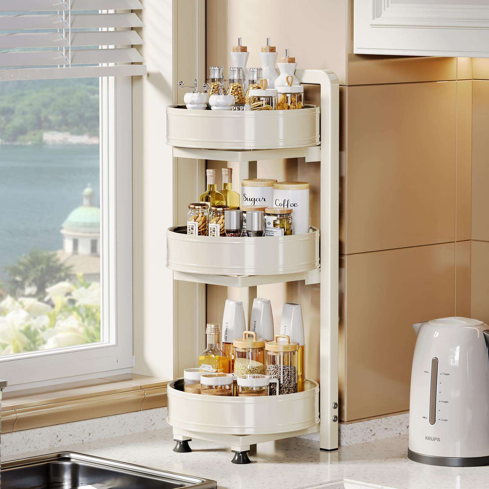 36味0度旋调料置物架厨房台面调品家用油盐酱圆形醋收转纳盒TC360