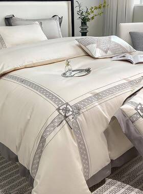 高端80支绒棉四件套纯棉刺绣SCW被奢套床单1床笠轻床上用长品价