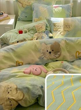 可爱卡套通全件棉四套套少女110523心纯棉学生宿舍三件被床单床上