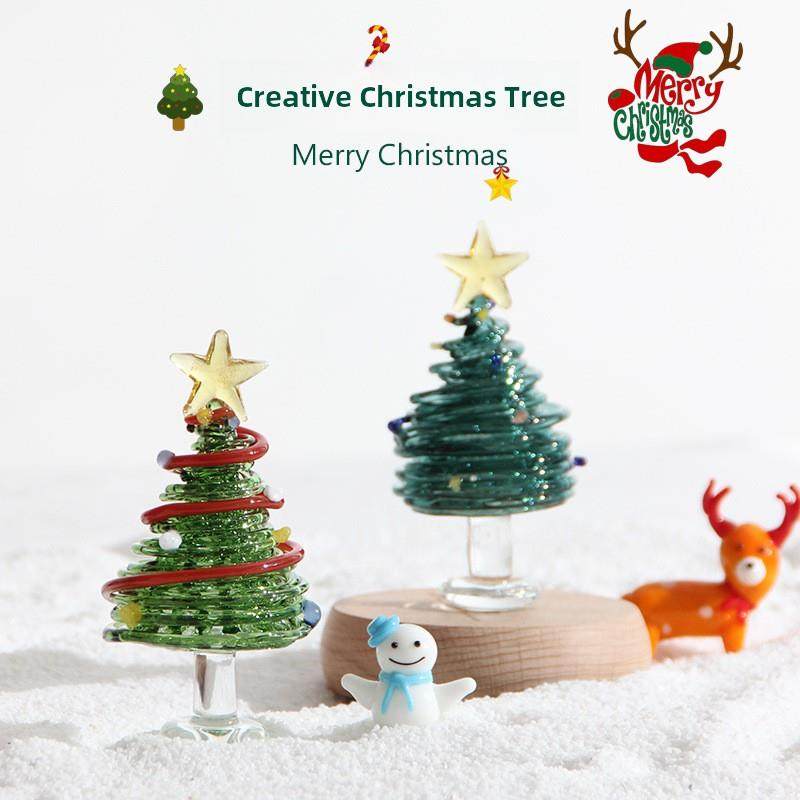 圣诞节礼物拉丝圣诞树淄博琉璃工艺品玻璃制品桌面摆件手工装饰灯