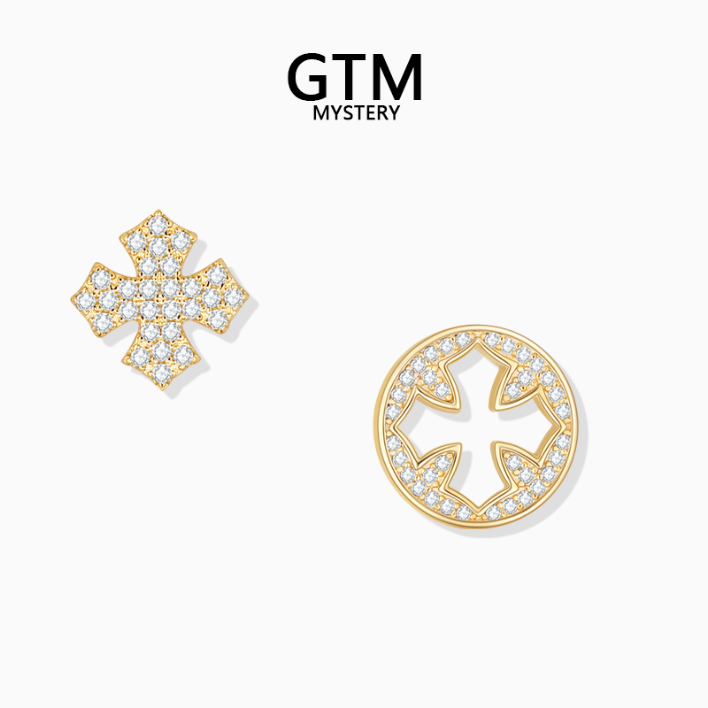 GTM不对称镂空十字架耳钉轻奢