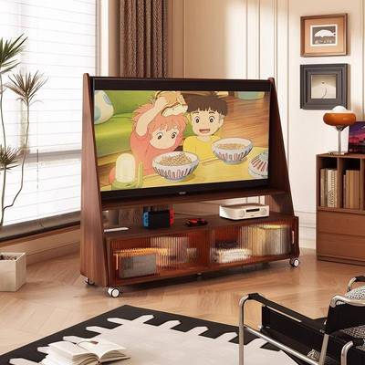 北欧可移动电视机柜带轮实木家用小户型支架落地式超窄超薄