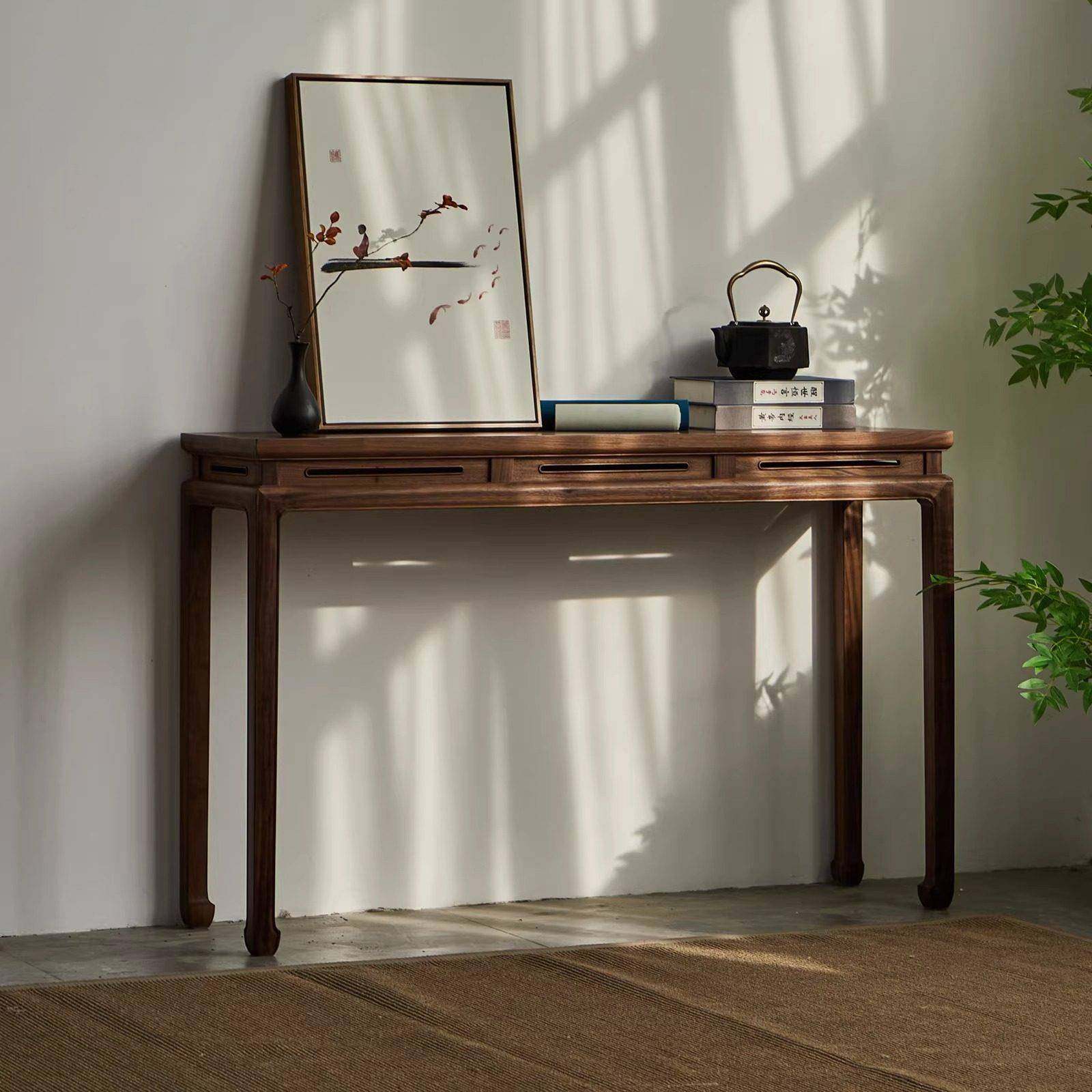 新中式黑胡桃木条案宋式美学原木窄条案中古风家用玄关台中堂供桌,住宅家具,条案,淘宝优惠券,粉丝福利购,淘宝优惠卷