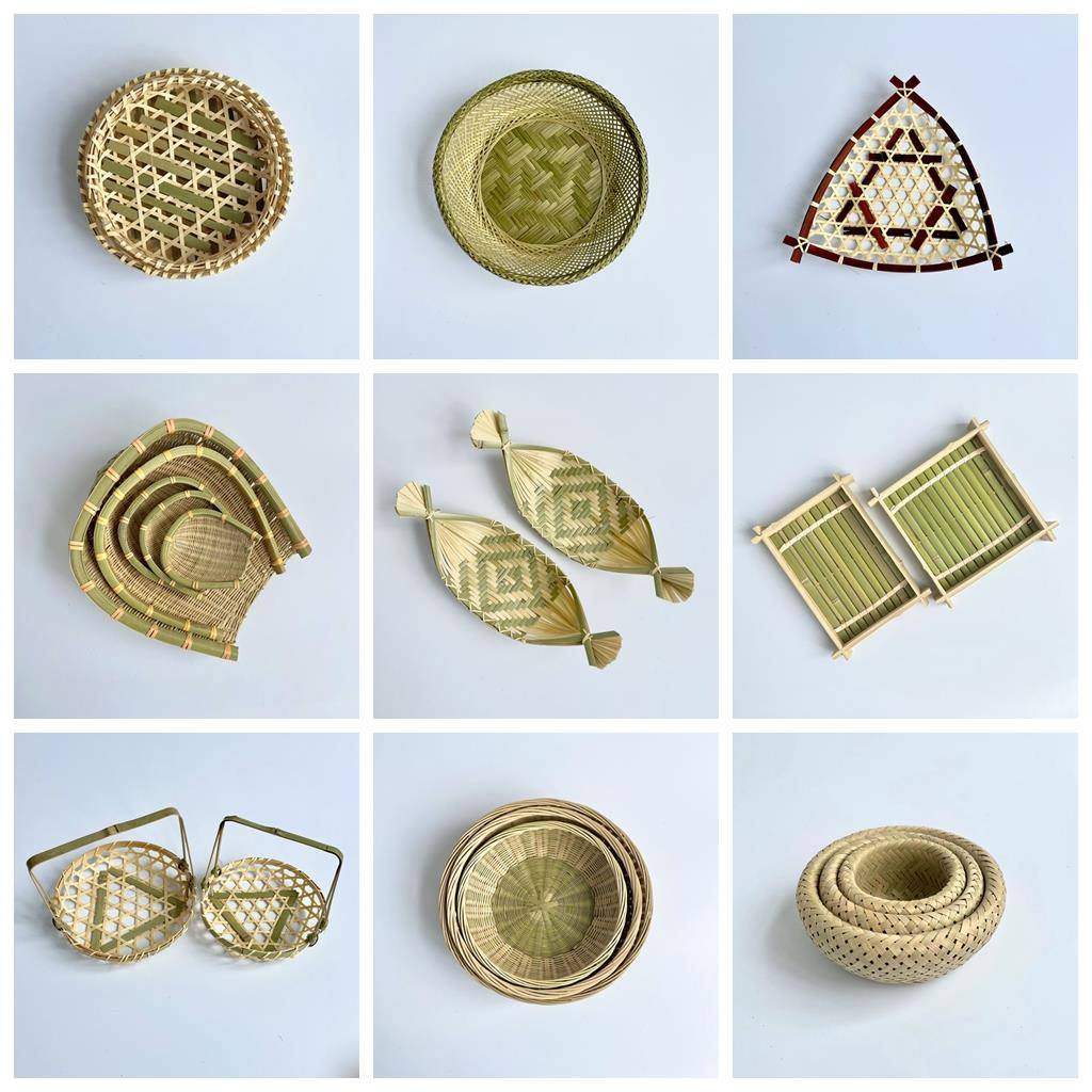 手工竹编制品竹篮水果篮小竹篮零食点心收纳筐家用竹编水果盘簸箕