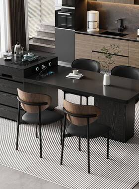 kadisi胡桃木纹岩板餐桌2025年新款家用一体可伸缩岩板岛台餐桌