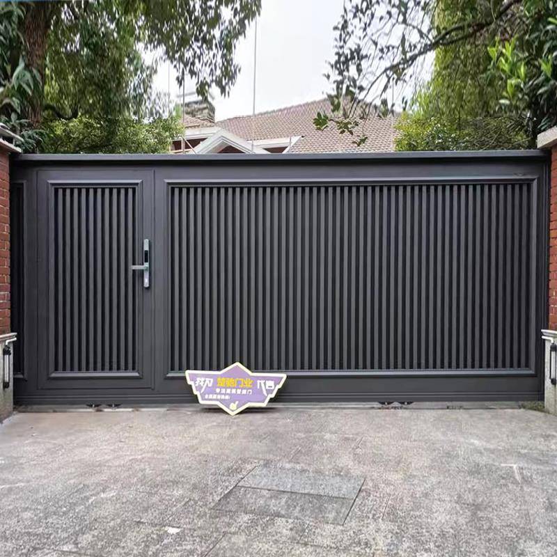 铝合金电动平移门车库大门别墅庭院铁艺对开门简约现代入户小区门