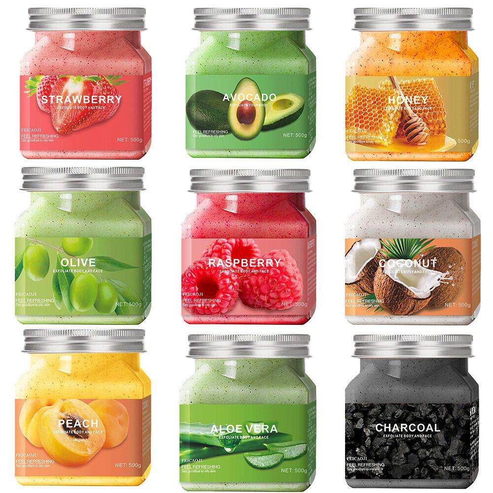 跨境500g沐浴盐牛油果spa海盐身体磨砂膏去角质去鸡皮手足浴盐