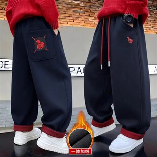尊梵仕鞋服旗舰冬季儿童加厚撞色後兜磨毛刺绣福马弯刀休闲弯刀裤