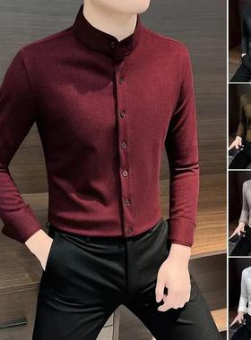 JAKE CAVOS鞋C服旗舰新款加绒立领磨毛长袖衬衫男款冬季保暖衬衣