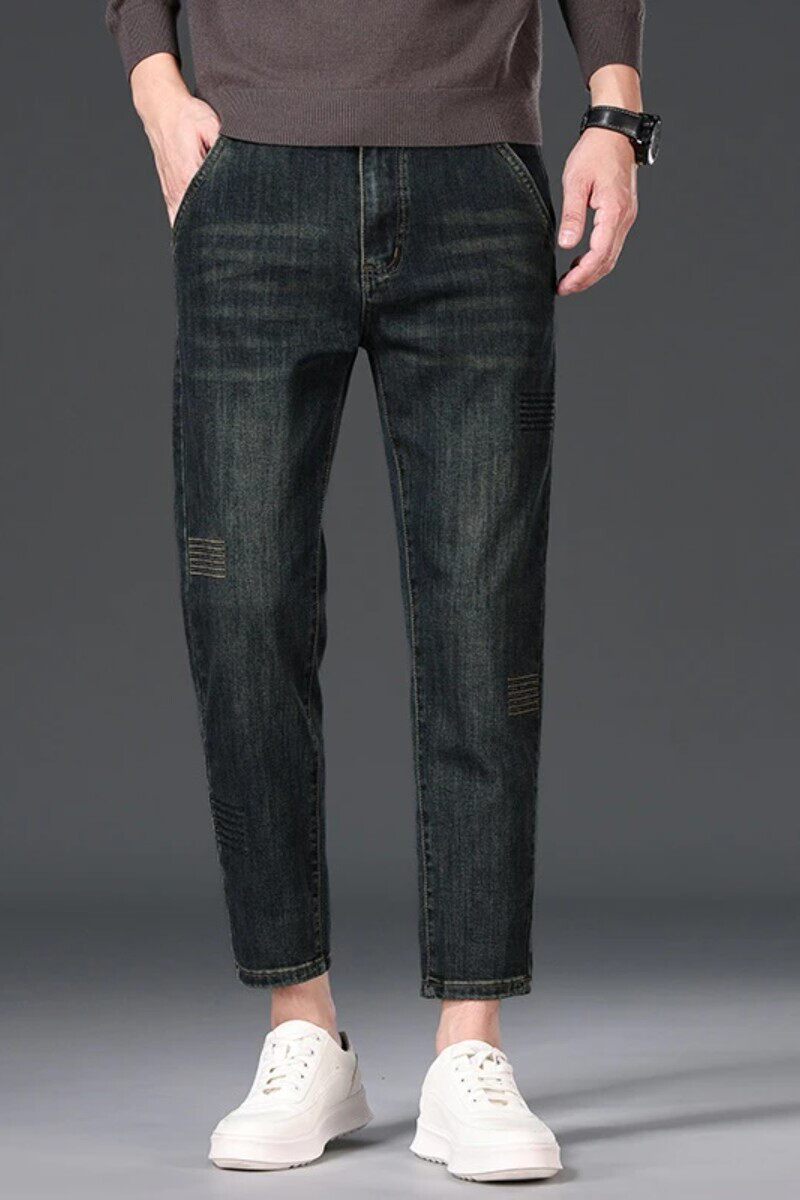 龙普男装店2026新八分牛仔裤男士修身小直筒8分矮个子休闲短腿弹