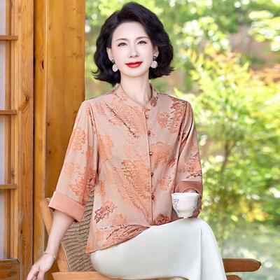 Lunar隐奢夏季新中老年妈妈装国风复古减龄阔腿裤套装中袖女上衣
