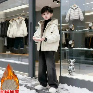 艾蕾童装优选男童冬装加绒冲锋衣外套秋冬儿童加绒连帽派克服外套